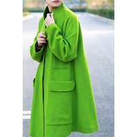 琴哩****自制2015秋冬新款羊绒大衣女中长款绿色羊毛呢外套