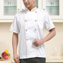 洪山定做酒店厨房夏季短袖白色厨衣双排扣厨师服装食堂短袖制服男