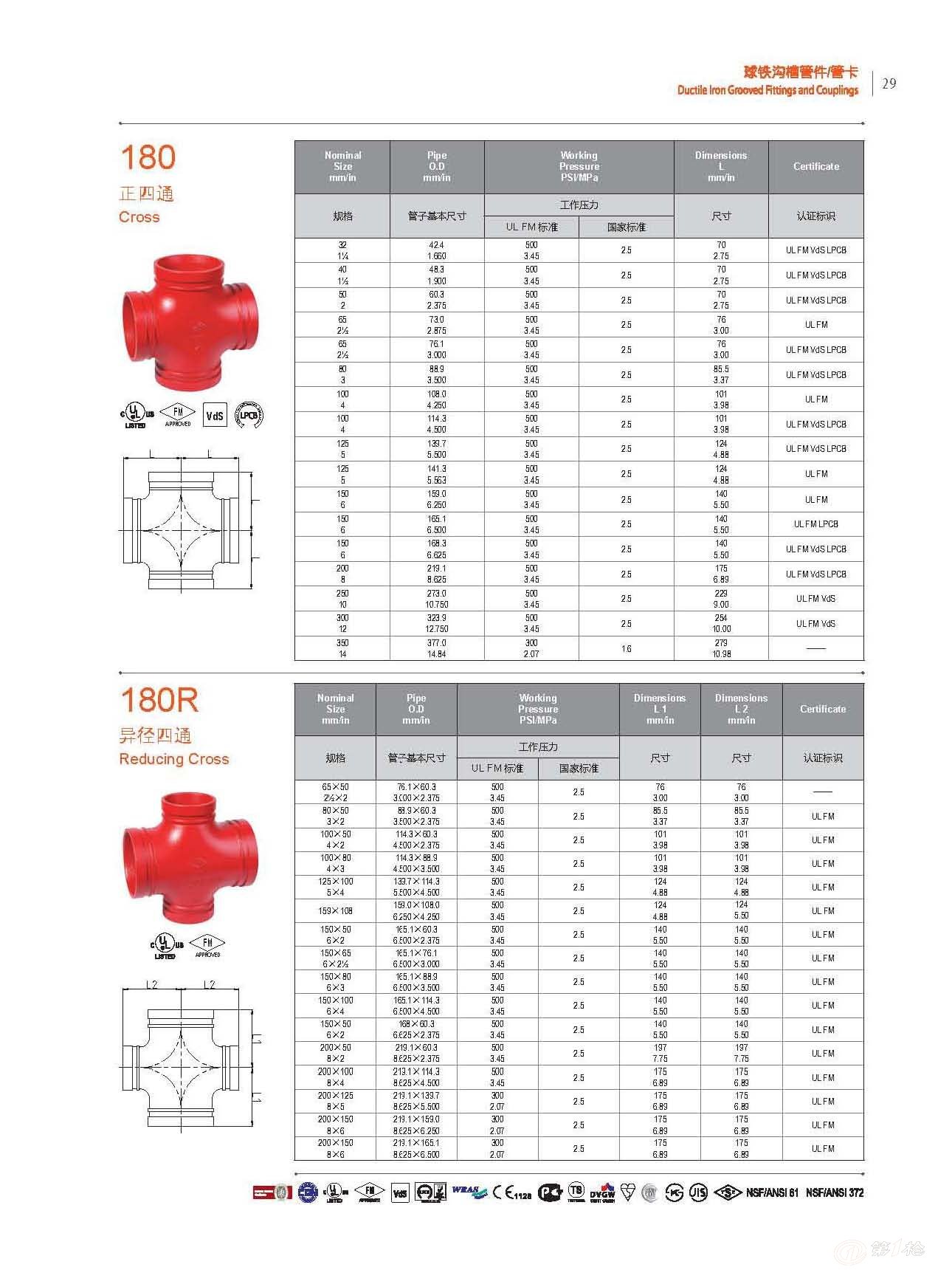 供应迈克沟槽管件消防系列连接件四通