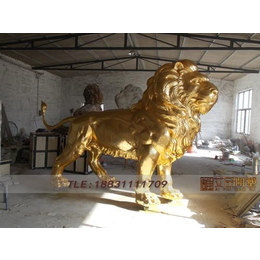 门口铜狮子铸造|河南门口铜狮子|艾品雕塑