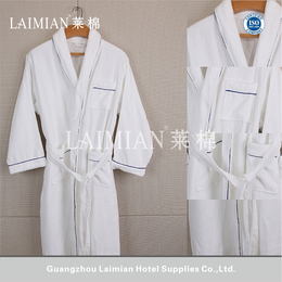 莱棉酒店用品 白色割绒青果领浴袍 纯棉外贸浴袍 可定制