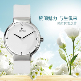 柏时porss LS88803白色硅胶表带手表