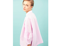 D2S-单喜原创设计宽松灯笼袖裙衬衫廓形粉色简约大衬衣