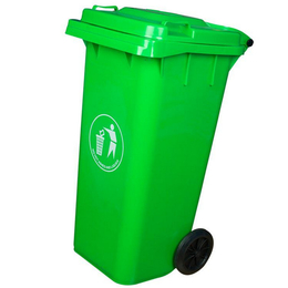 湖北武汉东山头塑料厂家生产垃圾箱挂车盖带轮120升塑料垃圾桶