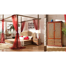 汇品轩中式藤制家具 卧室家具 双人床 WS-0503001大床 1.8米