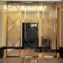 新中式酒店花格现代简约易玫瑰金不锈钢镂空屏风隔断客厅玄关定制