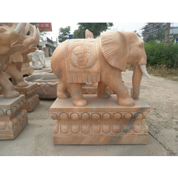 晚霞红大象石雕门口动物雕塑