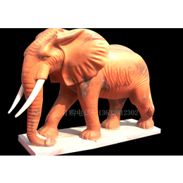 康大雕塑供应石雕晚霞红大象雕塑一对可定制