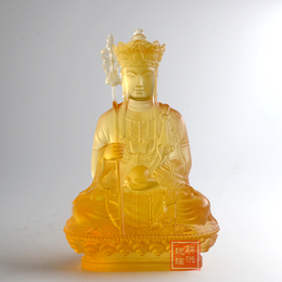西藏寺庙开光流量佛像厂家定制琉璃地藏王手拿法器白色琥珀色