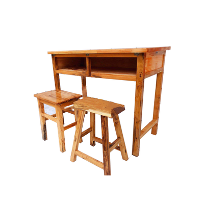 中小学双人四脚单层固定实木课桌凳