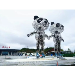 九江火车站广场不锈钢熊猫雕塑 镂空熊猫摆件定制