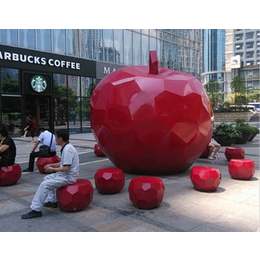 西安广场不锈钢几何切面苹果雕塑 水果坐凳摆件制作