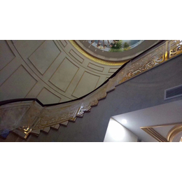 铜雕花艺术楼梯扶手 双色拼接铜楼梯护栏