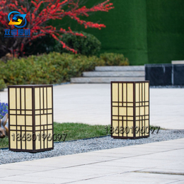 新中式方形矮柱灯仿云石柱头灯室外防水草坪灯园林装饰特色花园灯