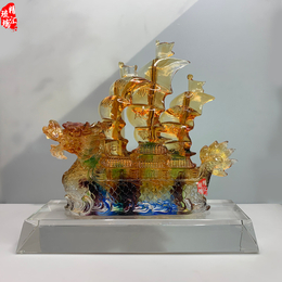 一帆风顺龙船摆件 开业周年赠送客户朋友 广州琉璃生产厂家