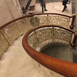 上海弧形铜艺雕花酒店楼梯护栏瑰丽富华