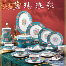 景德镇高白瓷陶瓷餐具 56头手绘青花餐具礼品套装