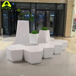 商業中心玻璃鋼花盆異形組合花箱定制白色方形花缽