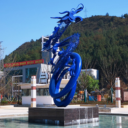 中华龙雕塑定制不锈钢景观动物中国龙喷泉流水摆件