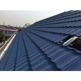 北京彩石金属瓦钢结构屋面瓦平改坡镀铝锌瓦圆弧形海洋蓝色蛭石瓦