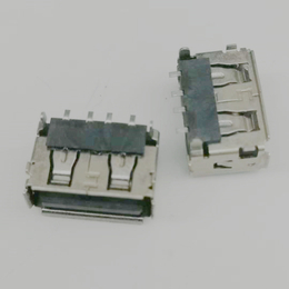USB 2.0母座 4P 90度后两脚插板 端子贴片卷边黑胶