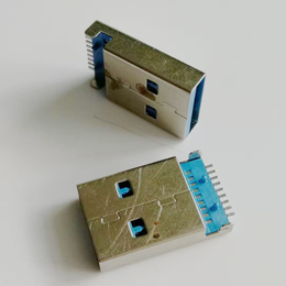 USB 3.0沉板公头 9P两脚插板有柱 蓝色胶芯 铁壳