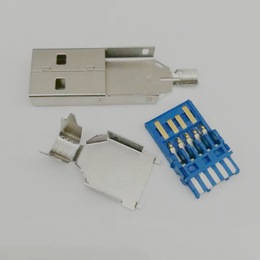 USB 3.0公头三件套上下壳9P焊线式蓝色胶芯 