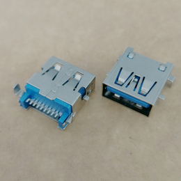 USB3.0沉板母座 9P前贴后插直边蓝胶铁壳
