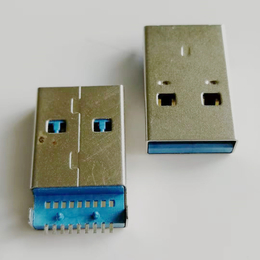 USB 3.0沉板公头 9P 有柱180度贴片 蓝色胶芯铁壳