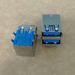 双层USB 母座90度四脚插板上2.0下3.0弯脚卷边蓝胶