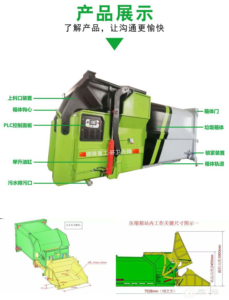 德隆垃圾中轉(zhuǎn)壓縮設(shè)備一體機(jī)聯(lián)體式垃圾站整體式可移動(dòng)垃圾收集站