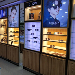 沙河铁艺木纹眼镜柜商场品牌眼镜展示柜 设计制作